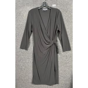 Black Label by Evan Picone Faux Wrap Dress Womens Size 10 Black 3/4 Sleeve